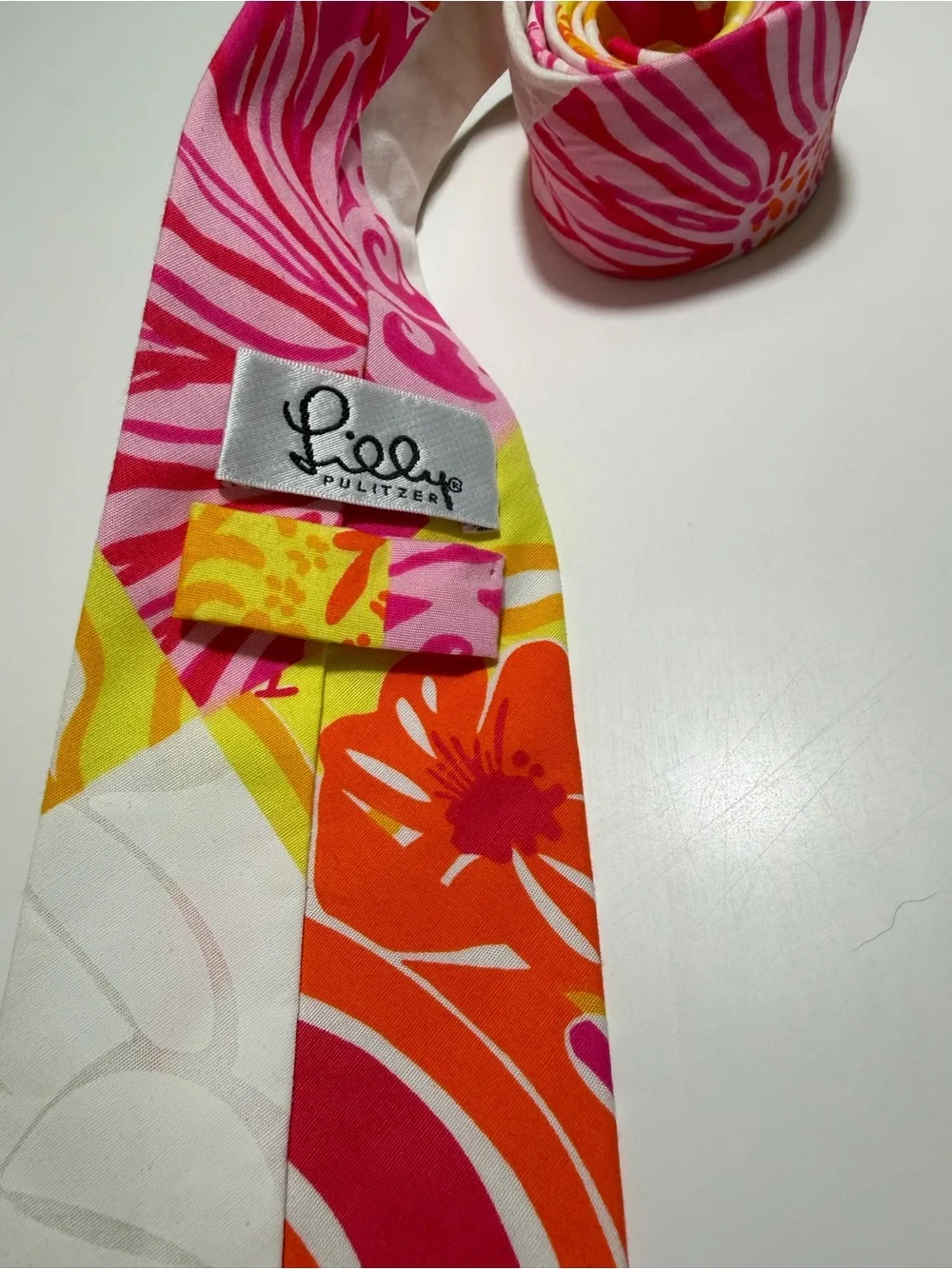 Lilly Pulitzer Vintage Pink Orange Yellow Floral Necktie